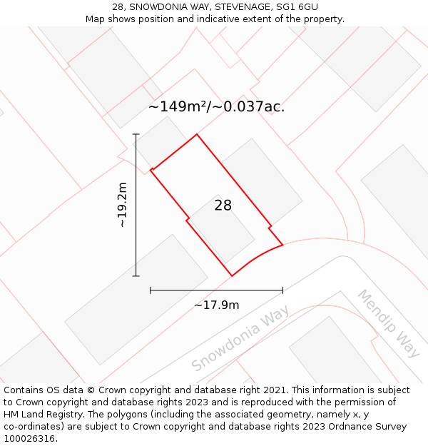 28, SNOWDONIA WAY, STEVENAGE, SG1 6GU: Plot and title map