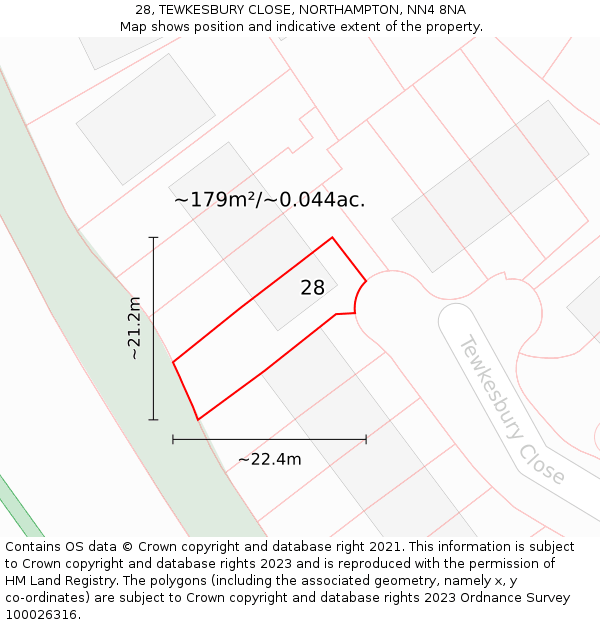 28, TEWKESBURY CLOSE, NORTHAMPTON, NN4 8NA: Plot and title map