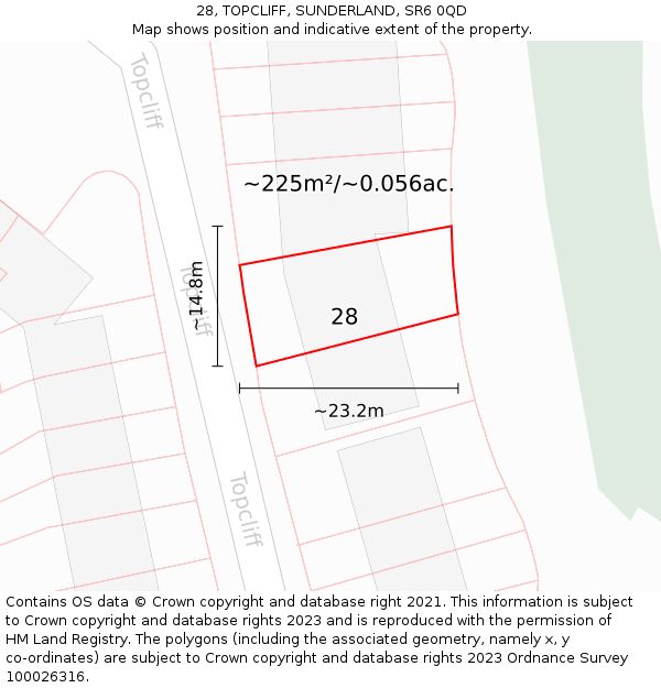 28, TOPCLIFF, SUNDERLAND, SR6 0QD: Plot and title map