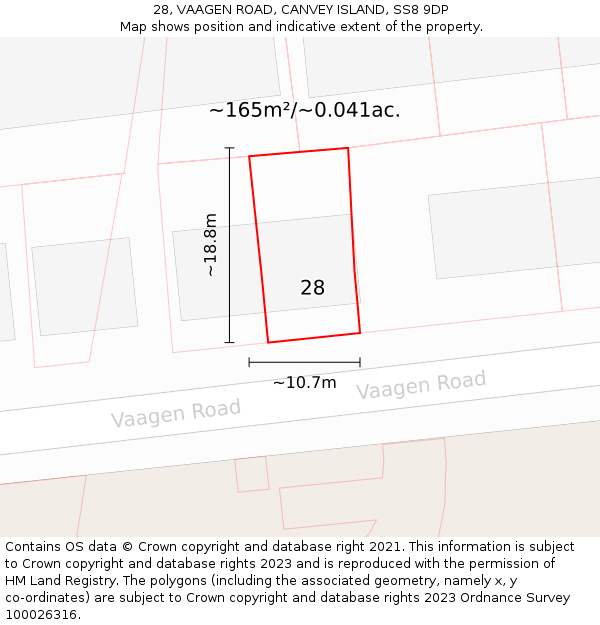 28, VAAGEN ROAD, CANVEY ISLAND, SS8 9DP: Plot and title map