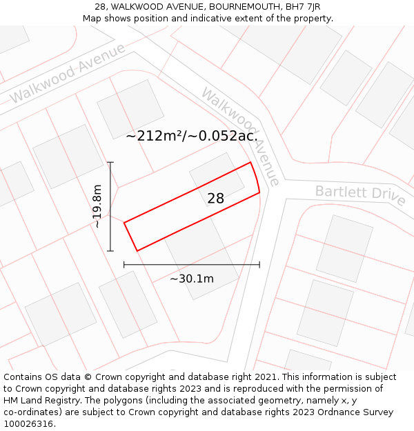 28, WALKWOOD AVENUE, BOURNEMOUTH, BH7 7JR: Plot and title map