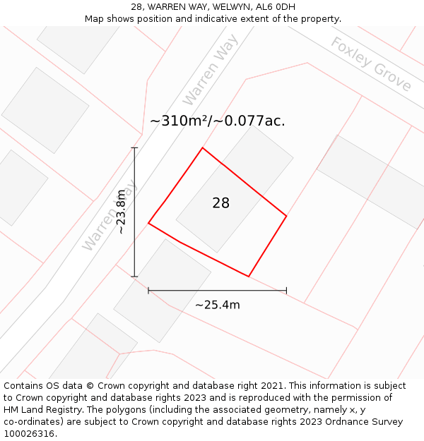 28, WARREN WAY, WELWYN, AL6 0DH: Plot and title map