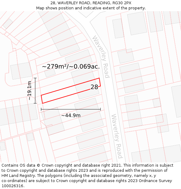 28, WAVERLEY ROAD, READING, RG30 2PX: Plot and title map