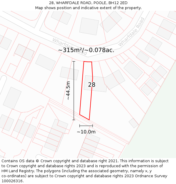 28, WHARFDALE ROAD, POOLE, BH12 2ED: Plot and title map