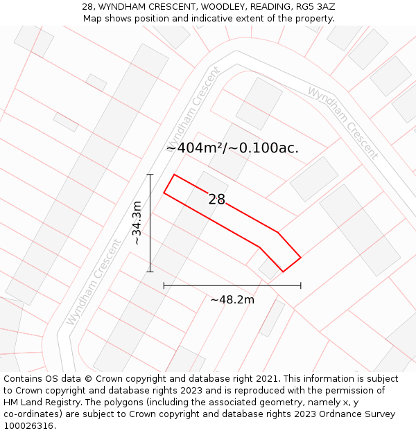 28, WYNDHAM CRESCENT, WOODLEY, READING, RG5 3AZ: Plot and title map