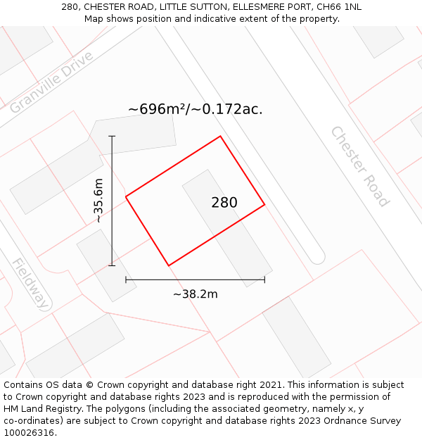 280, CHESTER ROAD, LITTLE SUTTON, ELLESMERE PORT, CH66 1NL: Plot and title map