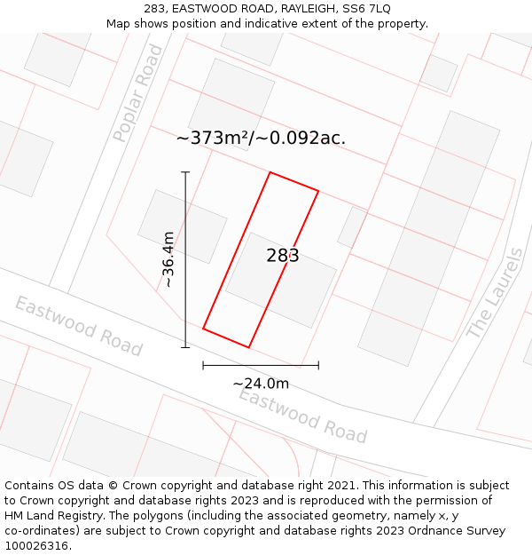 283, EASTWOOD ROAD, RAYLEIGH, SS6 7LQ: Plot and title map