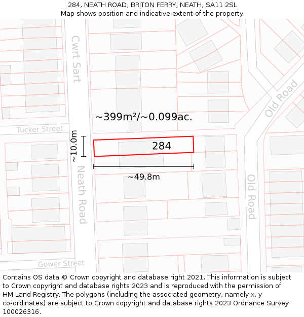 284, NEATH ROAD, BRITON FERRY, NEATH, SA11 2SL: Plot and title map