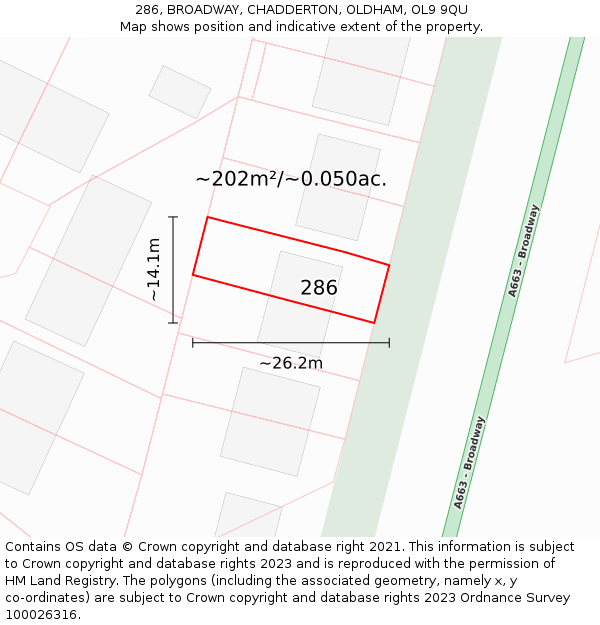 286, BROADWAY, CHADDERTON, OLDHAM, OL9 9QU: Plot and title map