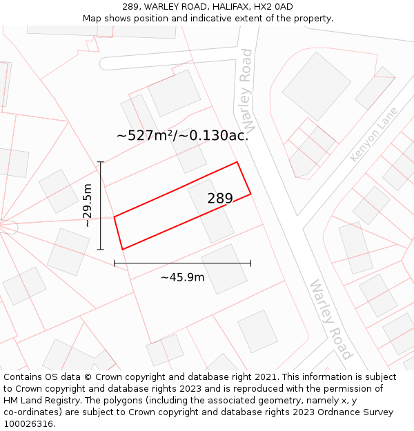 289, WARLEY ROAD, HALIFAX, HX2 0AD: Plot and title map