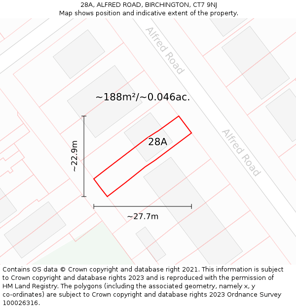 28A, ALFRED ROAD, BIRCHINGTON, CT7 9NJ: Plot and title map