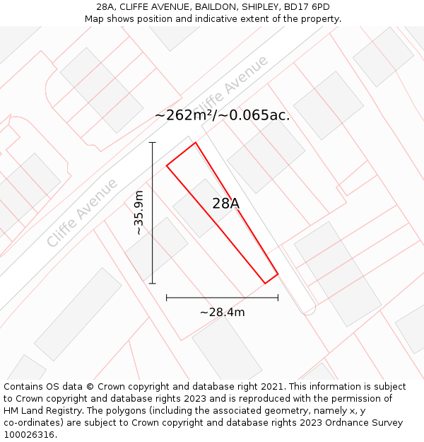 28A, CLIFFE AVENUE, BAILDON, SHIPLEY, BD17 6PD: Plot and title map