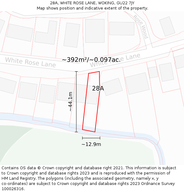 28A, WHITE ROSE LANE, WOKING, GU22 7JY: Plot and title map