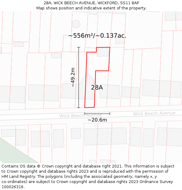 28A, WICK BEECH AVENUE, WICKFORD, SS11 8AP: Plot and title map