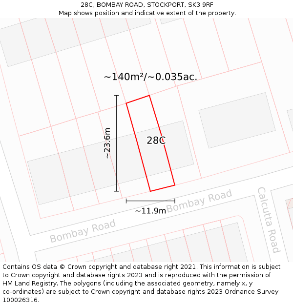 28C, BOMBAY ROAD, STOCKPORT, SK3 9RF: Plot and title map