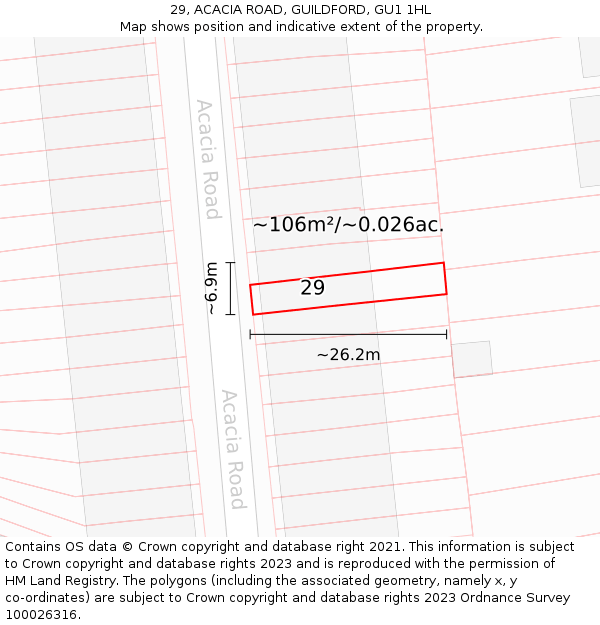 29, ACACIA ROAD, GUILDFORD, GU1 1HL: Plot and title map