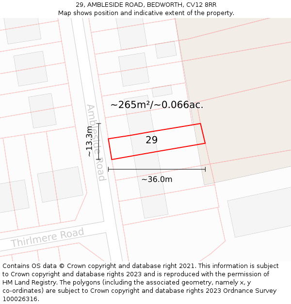 29, AMBLESIDE ROAD, BEDWORTH, CV12 8RR: Plot and title map