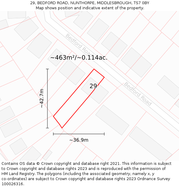 29, BEDFORD ROAD, NUNTHORPE, MIDDLESBROUGH, TS7 0BY: Plot and title map