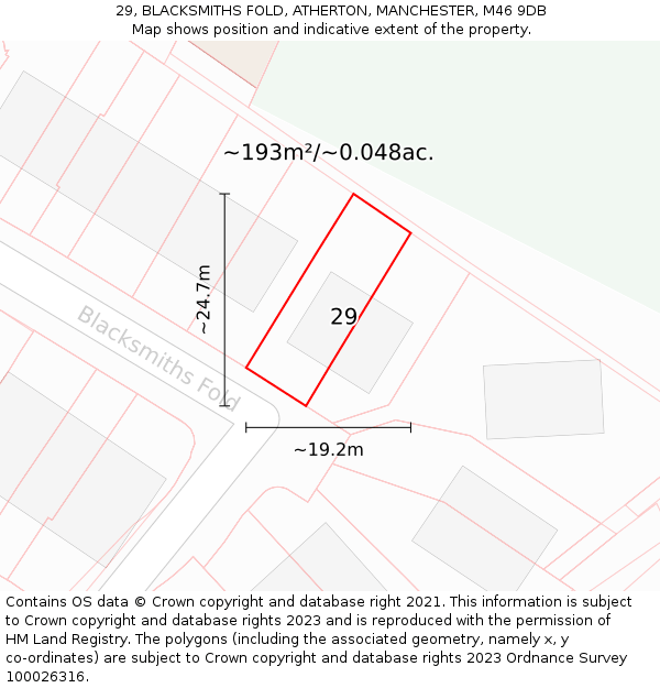 29, BLACKSMITHS FOLD, ATHERTON, MANCHESTER, M46 9DB: Plot and title map