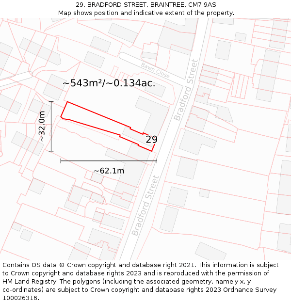 29, BRADFORD STREET, BRAINTREE, CM7 9AS: Plot and title map