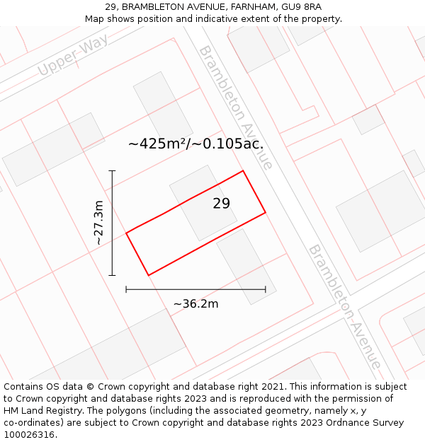 29, BRAMBLETON AVENUE, FARNHAM, GU9 8RA: Plot and title map