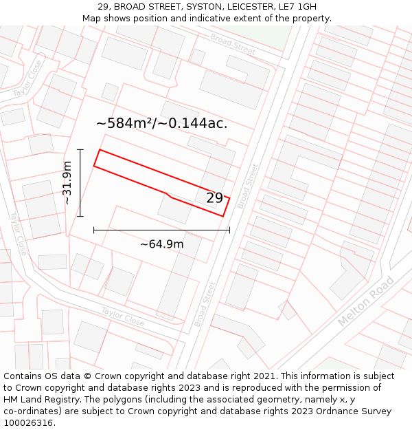 29, BROAD STREET, SYSTON, LEICESTER, LE7 1GH: Plot and title map