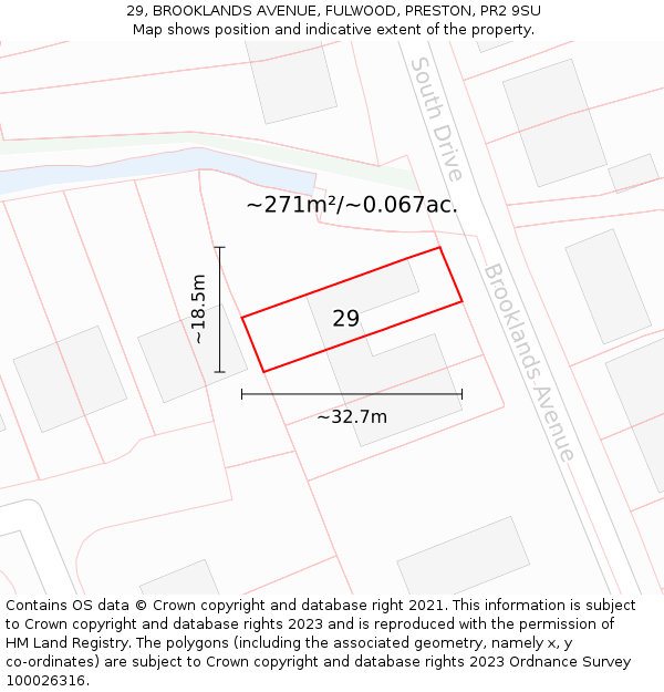 29, BROOKLANDS AVENUE, FULWOOD, PRESTON, PR2 9SU: Plot and title map