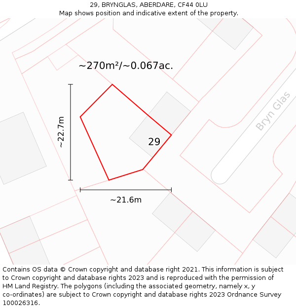 29, BRYNGLAS, ABERDARE, CF44 0LU: Plot and title map