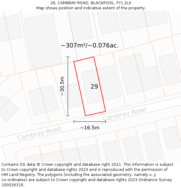 29, CAMBRAY ROAD, BLACKPOOL, FY1 2LX: Plot and title map