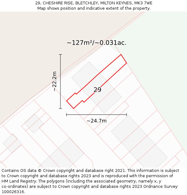 29, CHESHIRE RISE, BLETCHLEY, MILTON KEYNES, MK3 7WE: Plot and title map