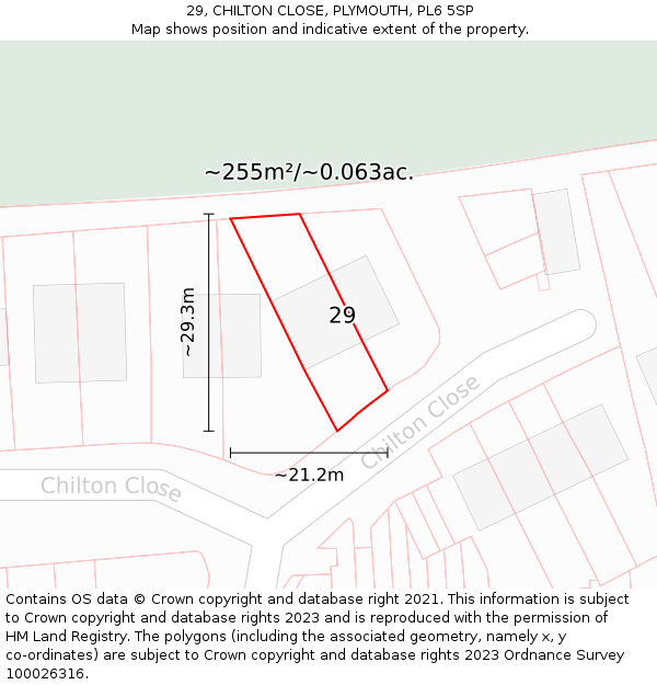 29, CHILTON CLOSE, PLYMOUTH, PL6 5SP: Plot and title map