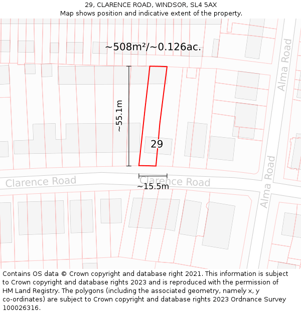 29, CLARENCE ROAD, WINDSOR, SL4 5AX: Plot and title map