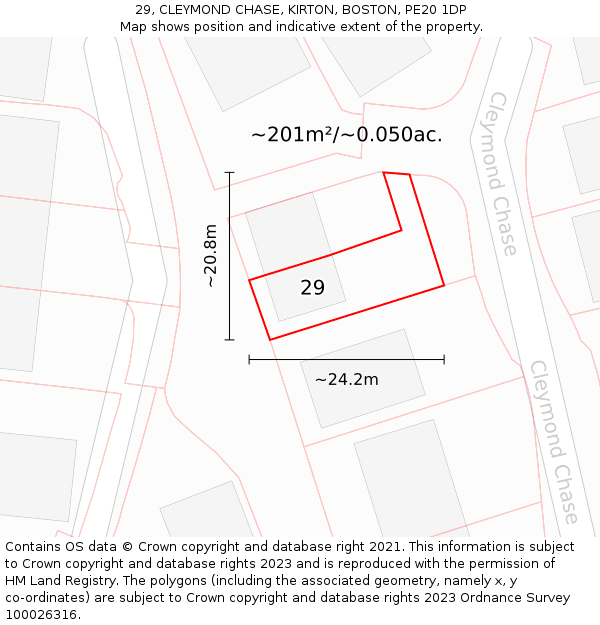 29, CLEYMOND CHASE, KIRTON, BOSTON, PE20 1DP: Plot and title map