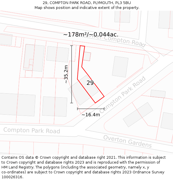 29, COMPTON PARK ROAD, PLYMOUTH, PL3 5BU: Plot and title map