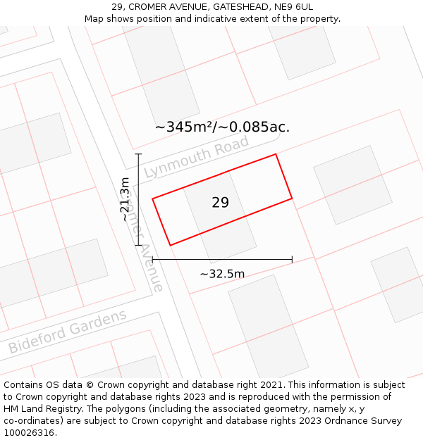 29, CROMER AVENUE, GATESHEAD, NE9 6UL: Plot and title map