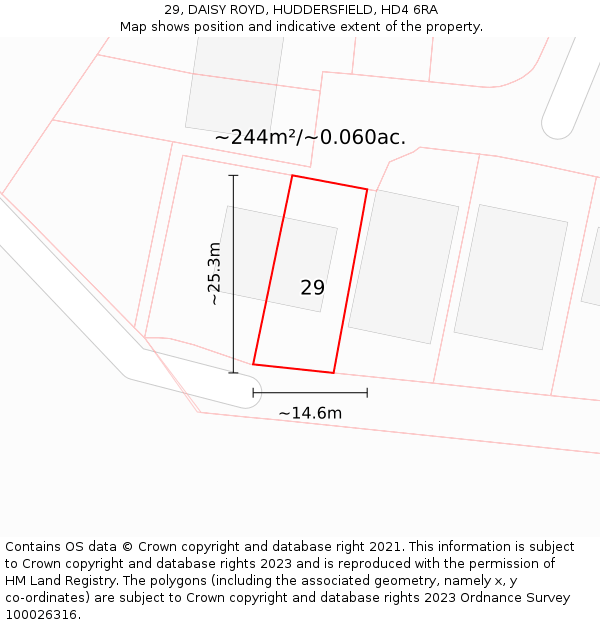 29, DAISY ROYD, HUDDERSFIELD, HD4 6RA: Plot and title map