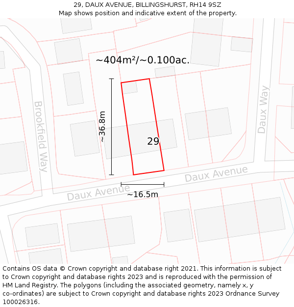 29, DAUX AVENUE, BILLINGSHURST, RH14 9SZ: Plot and title map