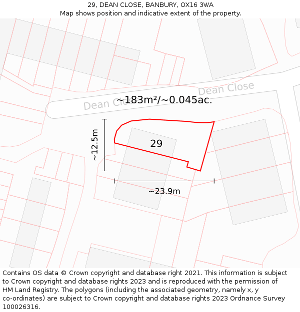 29, DEAN CLOSE, BANBURY, OX16 3WA: Plot and title map