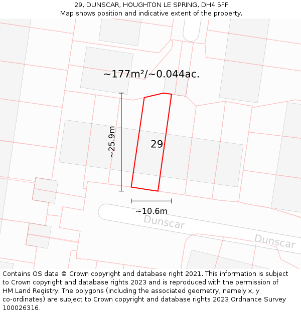 29, DUNSCAR, HOUGHTON LE SPRING, DH4 5FF: Plot and title map