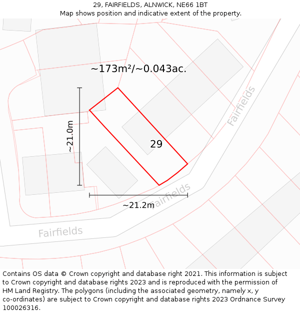 29, FAIRFIELDS, ALNWICK, NE66 1BT: Plot and title map