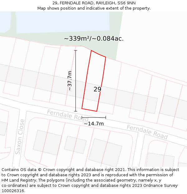 29, FERNDALE ROAD, RAYLEIGH, SS6 9NN: Plot and title map