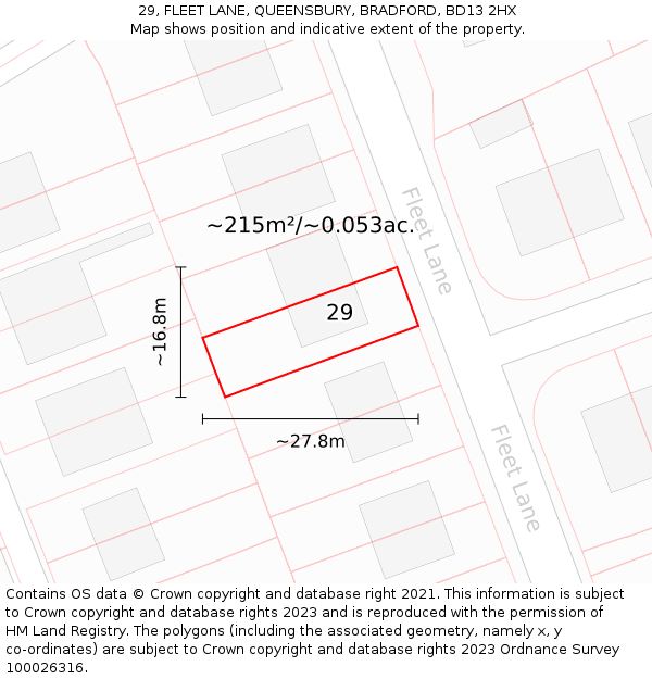 29, FLEET LANE, QUEENSBURY, BRADFORD, BD13 2HX: Plot and title map