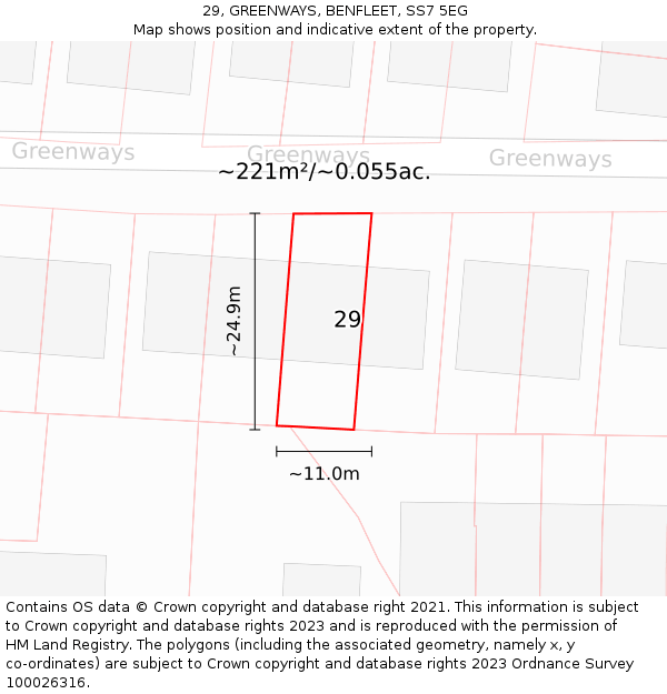 29, GREENWAYS, BENFLEET, SS7 5EG: Plot and title map