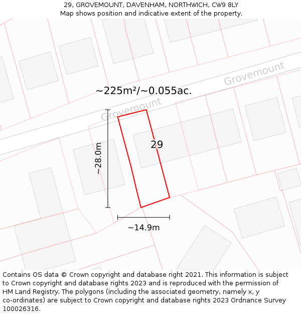 29, GROVEMOUNT, DAVENHAM, NORTHWICH, CW9 8LY: Plot and title map