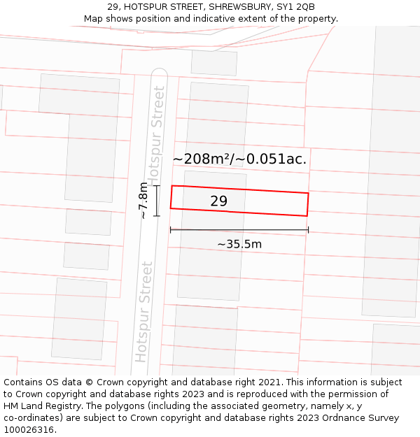 29, HOTSPUR STREET, SHREWSBURY, SY1 2QB: Plot and title map