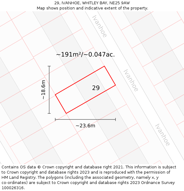 29, IVANHOE, WHITLEY BAY, NE25 9AW: Plot and title map