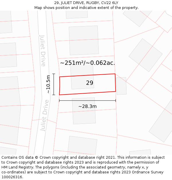 29, JULIET DRIVE, RUGBY, CV22 6LY: Plot and title map