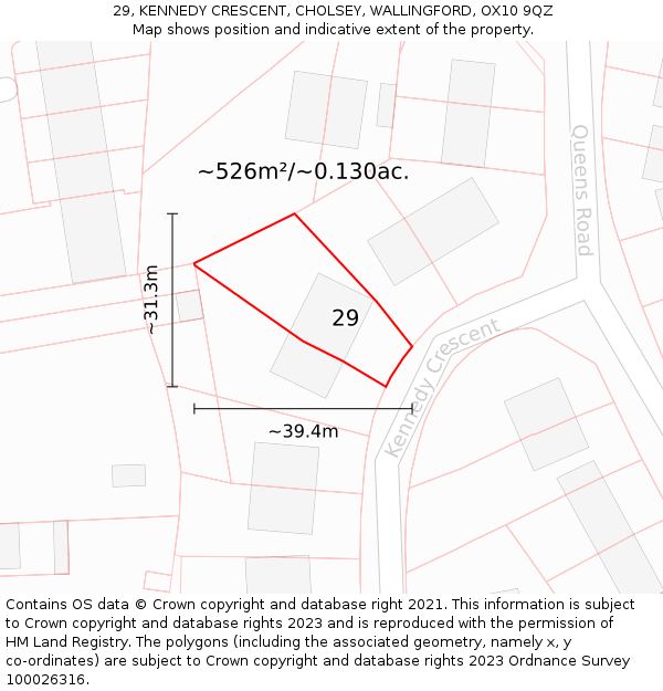 29, KENNEDY CRESCENT, CHOLSEY, WALLINGFORD, OX10 9QZ: Plot and title map