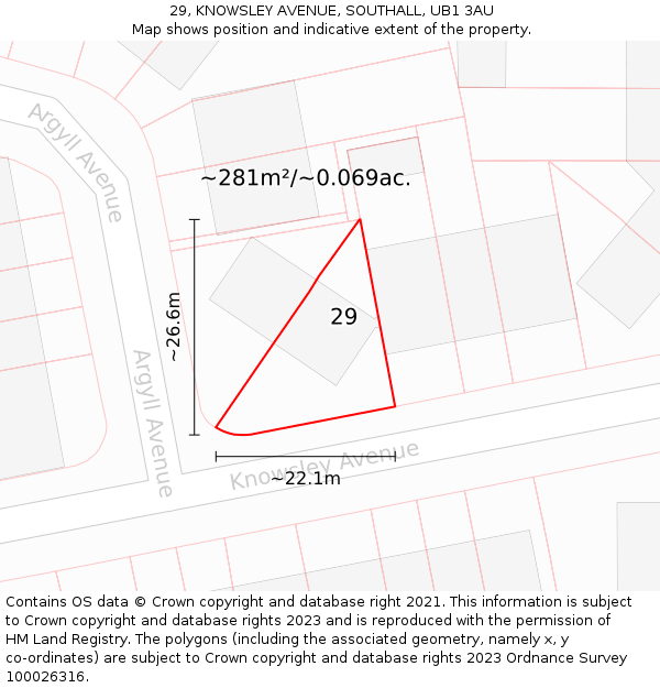 29, KNOWSLEY AVENUE, SOUTHALL, UB1 3AU: Plot and title map