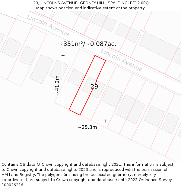 29, LINCOLNS AVENUE, GEDNEY HILL, SPALDING, PE12 0PQ: Plot and title map